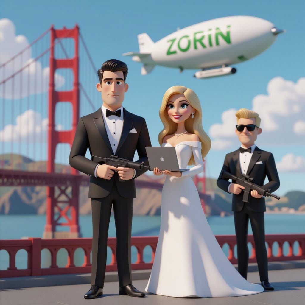 Espionage at the Golden Gate: Pixar-Style Scene
