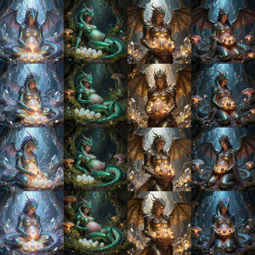 Pregnant Dragon Women Laying Eggs in Fantasy Art