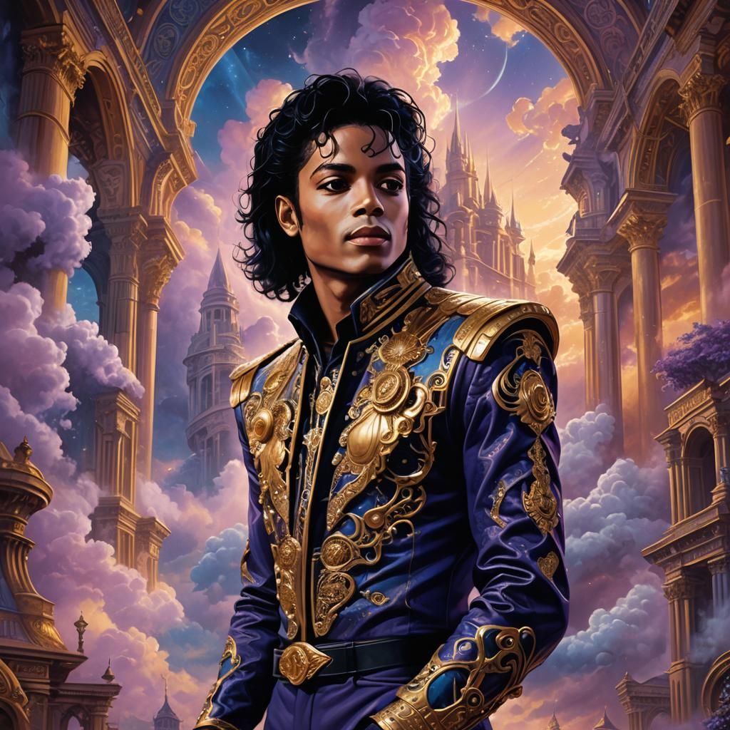Michael Jackson in Dreamlike Sci-Fi Landscape