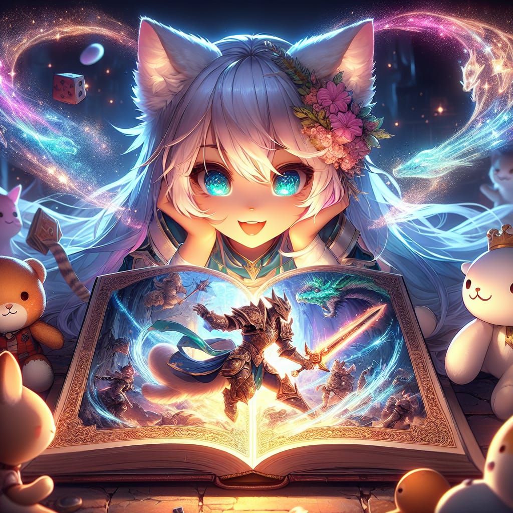 Enchanted Cat-Girl Reading, Animated Style