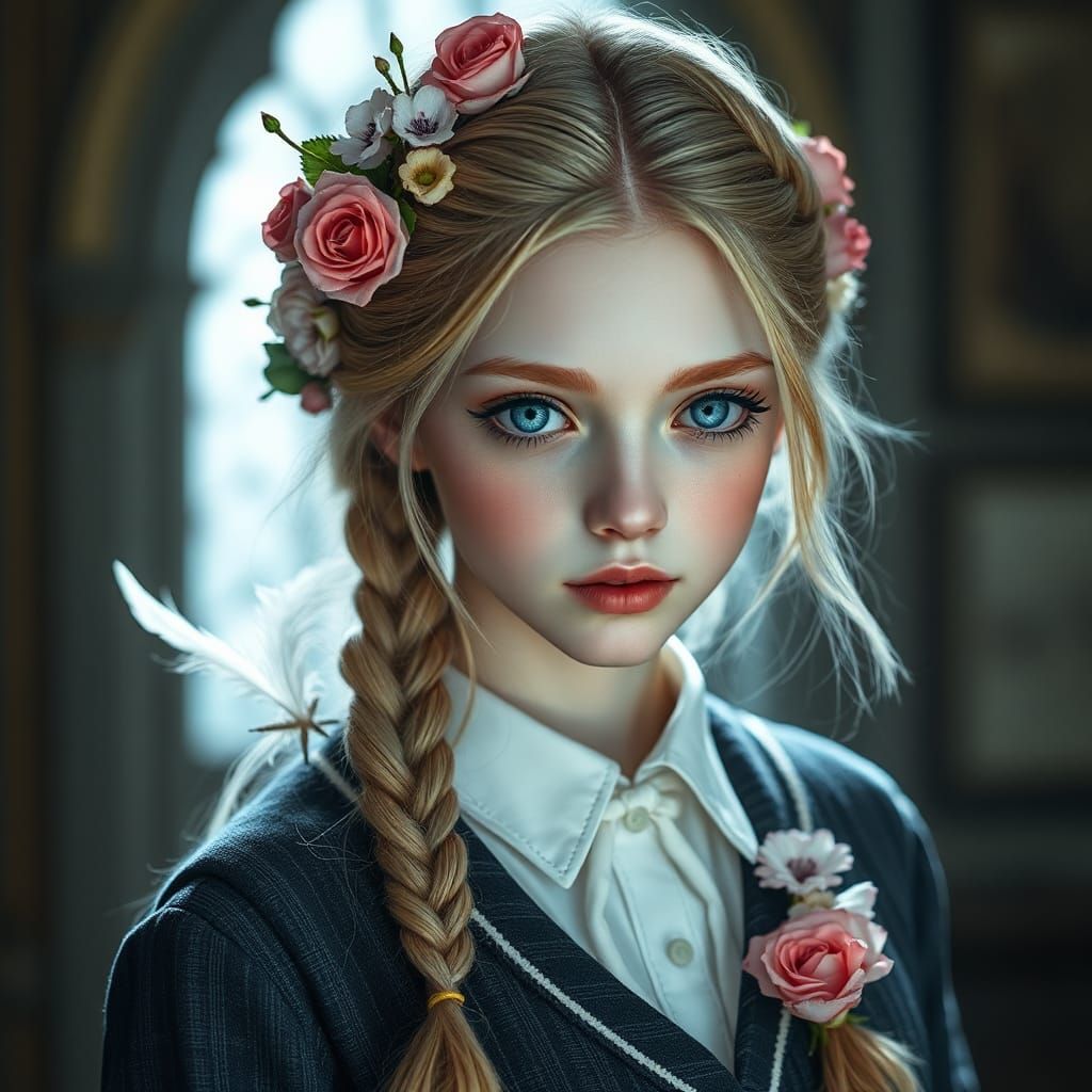 Fae Student with Roses and Thorns in Hair