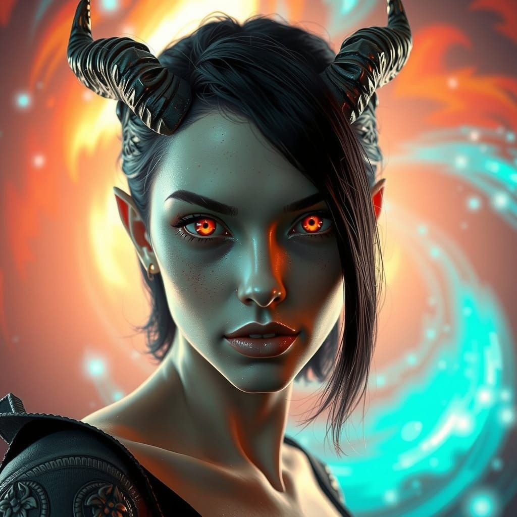 Violet Demoness with Piercing Gaze in Dark Fantasy Style