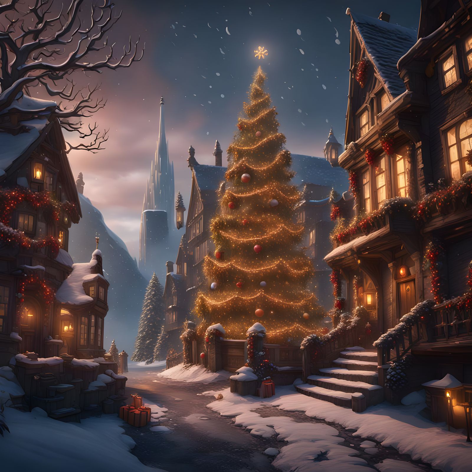 Fantastical Christmas Matte Painting in Deep Color