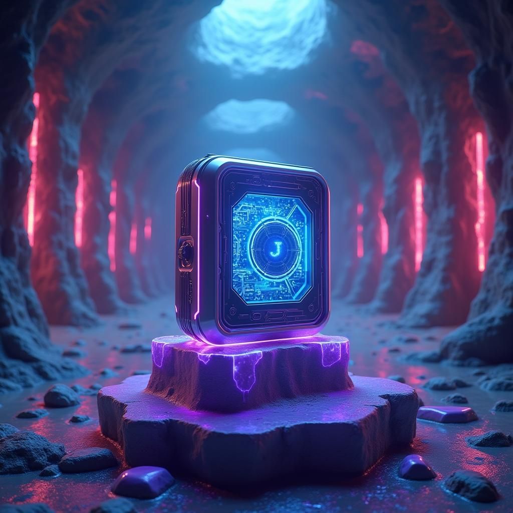 Futuristic Quantum Computer in Mystical Chamber