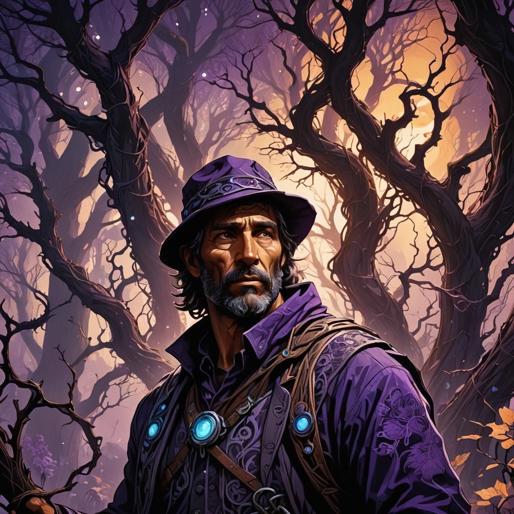 Fossil Farmer in Dark Fantasy Art Nouveau Style