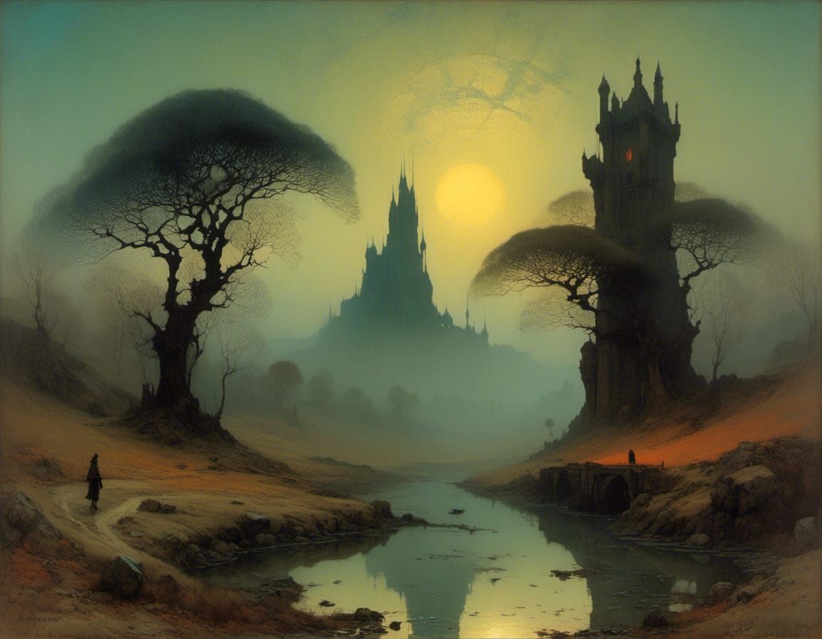 Mysterious Landscape in Misty Twilight