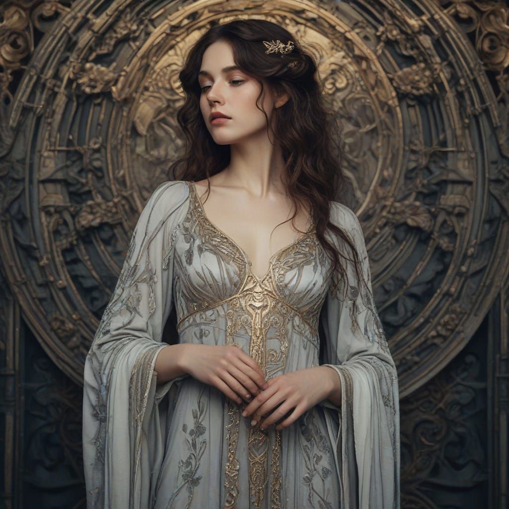 Elegant Goddess in Art Nouveau Style
