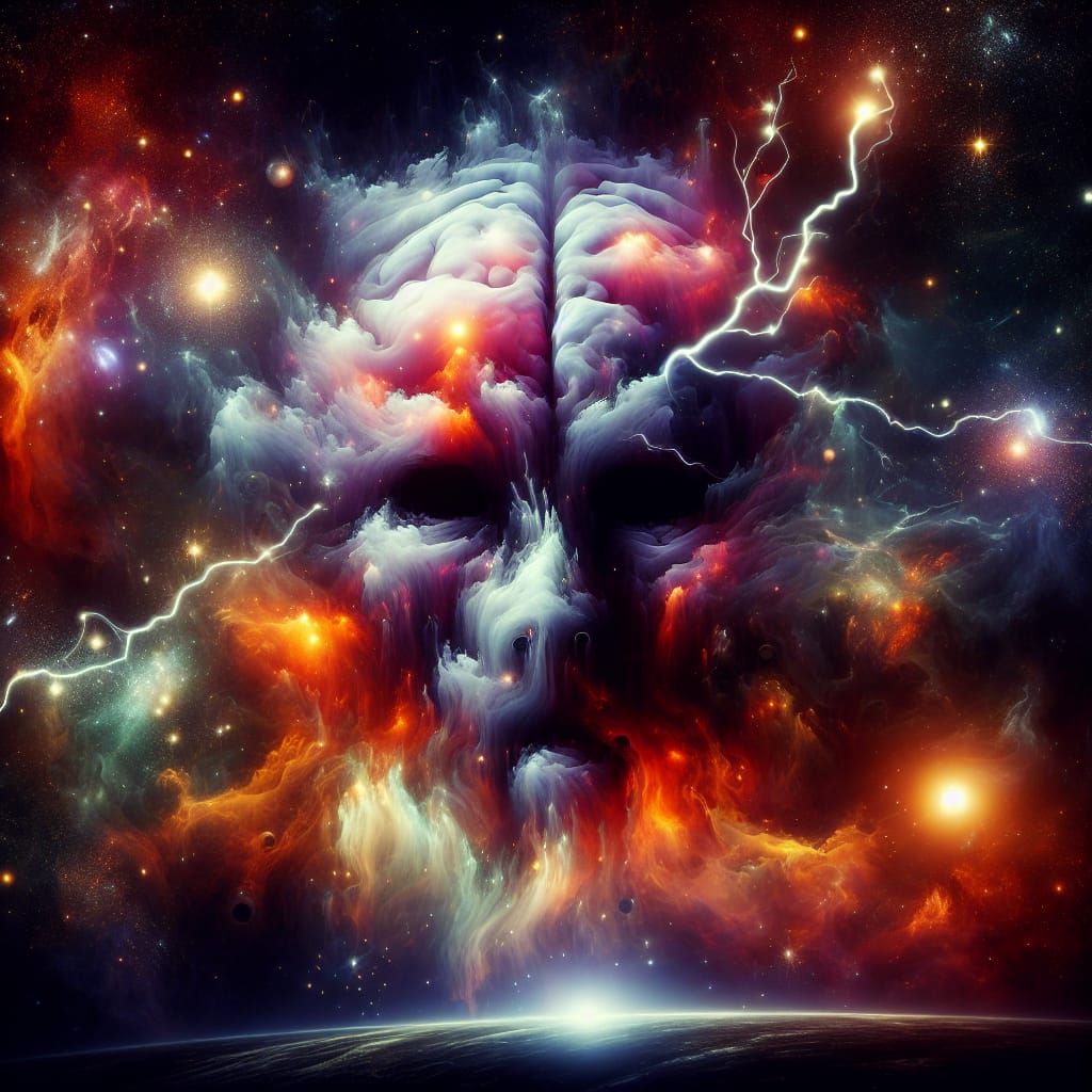 Surreal Brain Floating in Cosmic Expanse