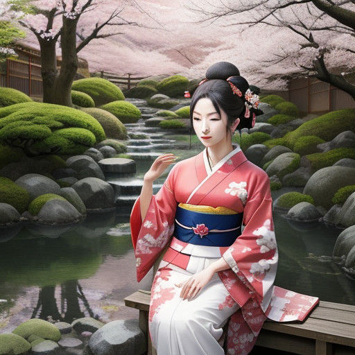 Blossoming Serenity: A Traditional Japanese Geisha in Ukiyo-...