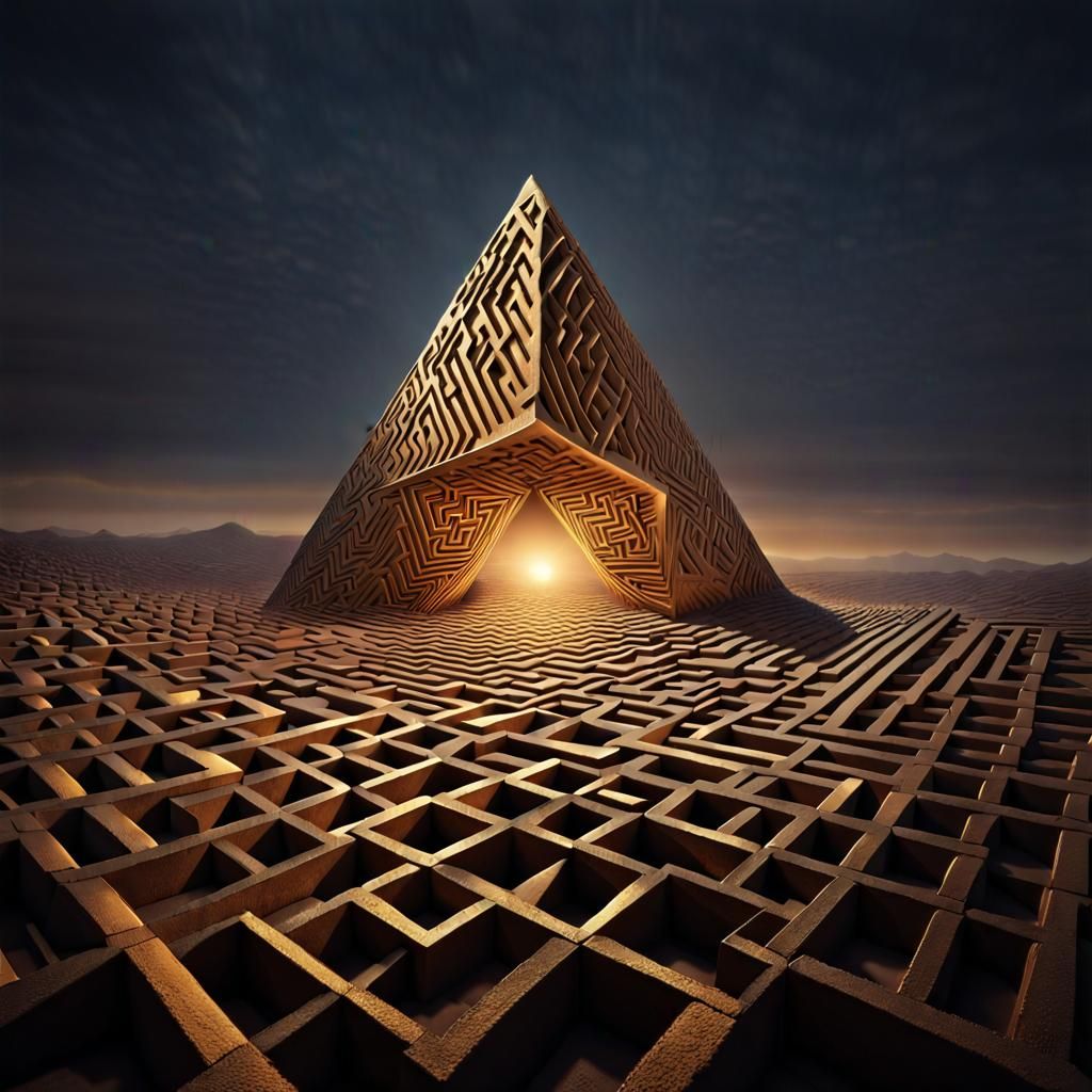 Bronze Octahedron Over Ancient Labyrinth