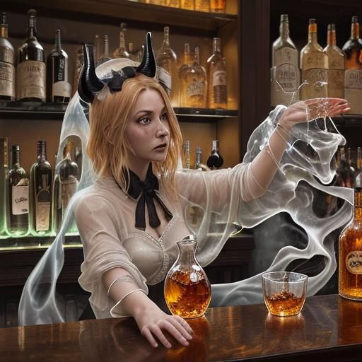 Spirits Trapped: Devil Bartender in Hyper-Realistic Art