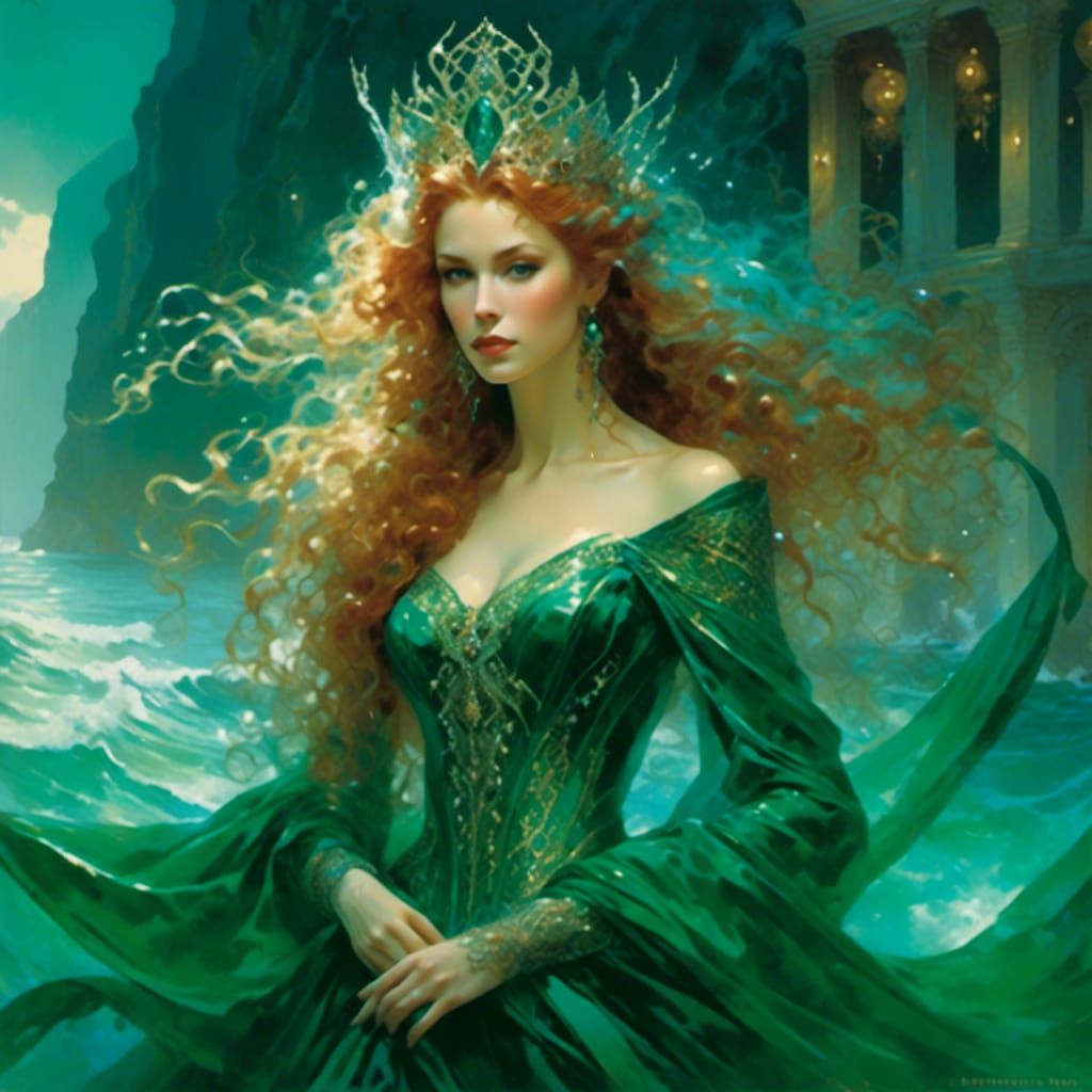 High Queen of the Sea Elves: Art Nouveau Goddess