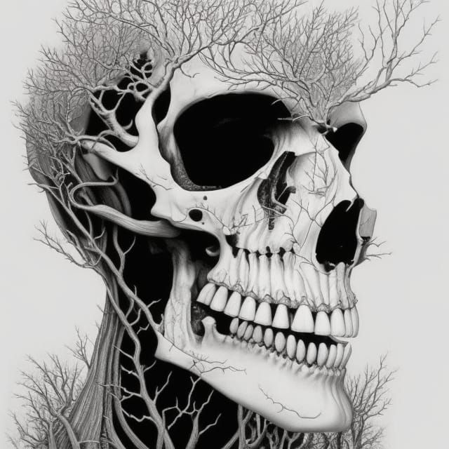 Skull Turning to Ash: Glitchcore Zombiecore Art