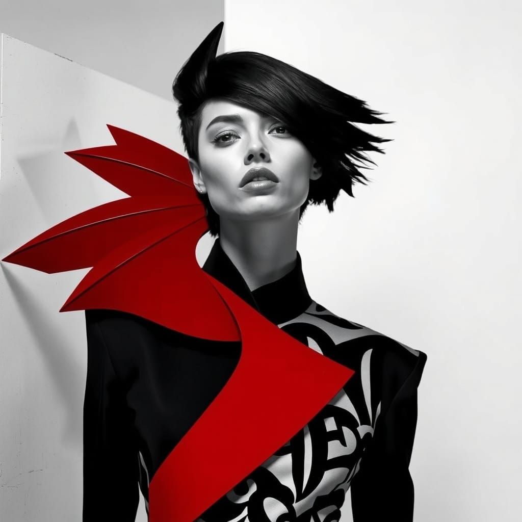 Androgynous Model in Geometric, Cubist-Inspired Setting with...
