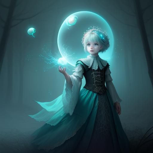 Enchanting Ghost Plays with Orbs in Misty Forest