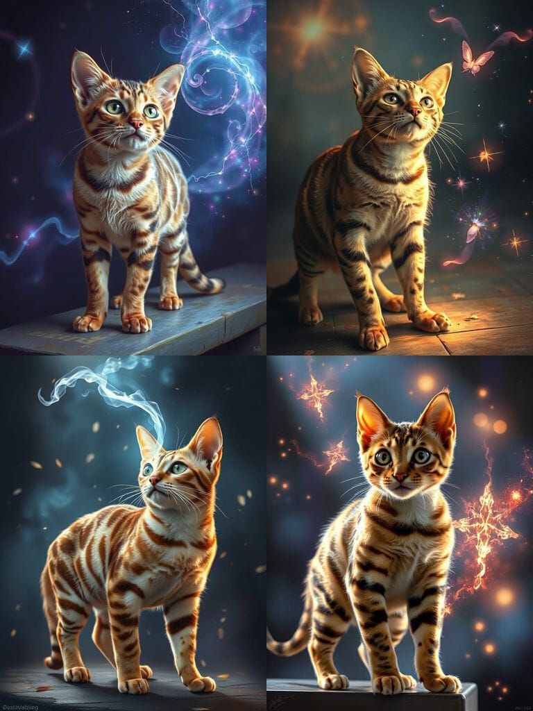Bengal Cat Witnesses Magic in Painterly Fantasy Style