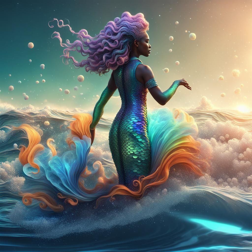Space Mermaid Goddess in Afrofuturism Style