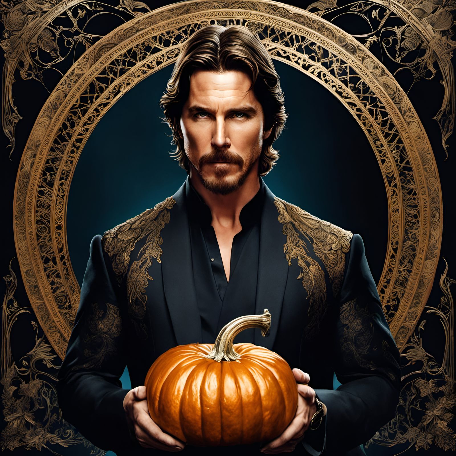 Man Holding Pumpkin Portrait in Painterly Style