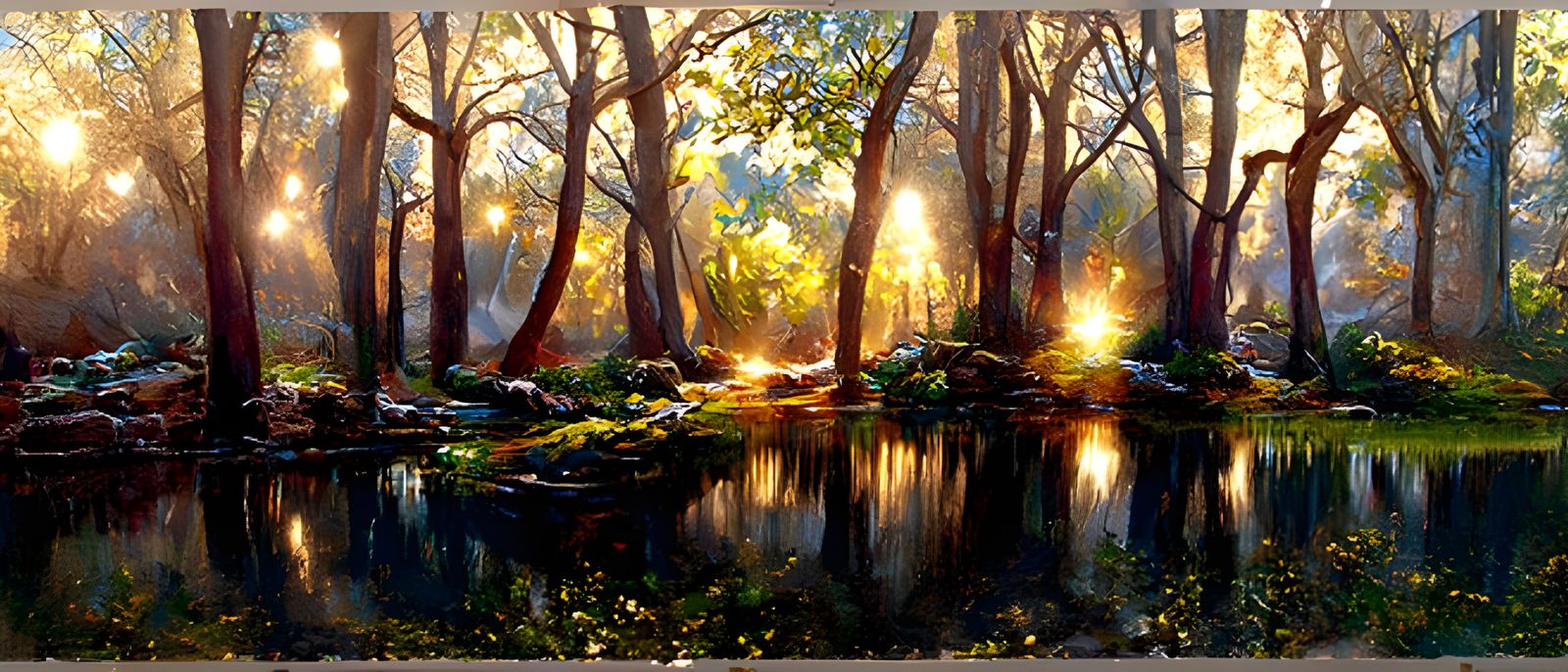 Ethereal Forest Landscape with Light Reflections