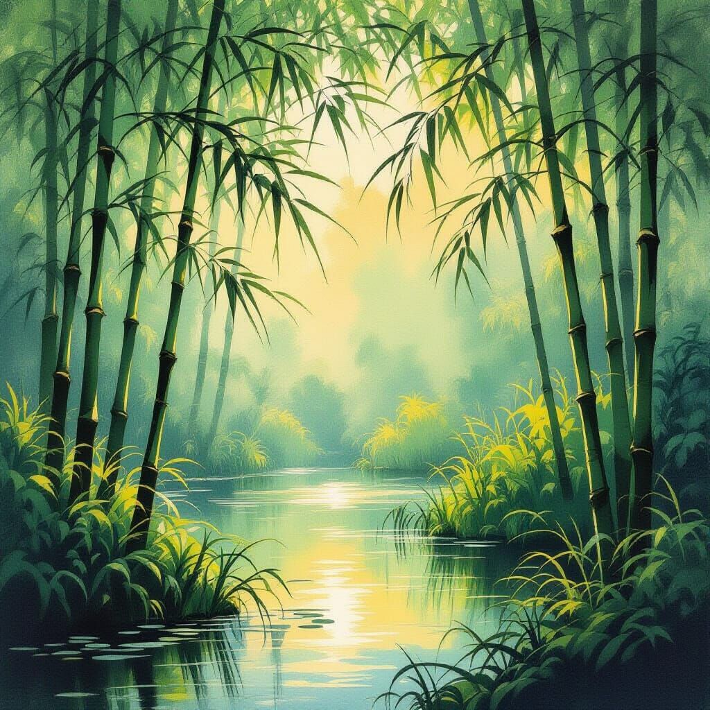 Impressionistic Bamboo Swaying in Gentle Breeze