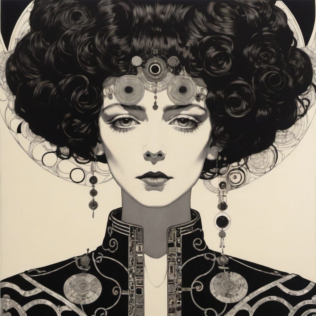 Vibrant Art Nouveau Music Frequencies Line Drawing