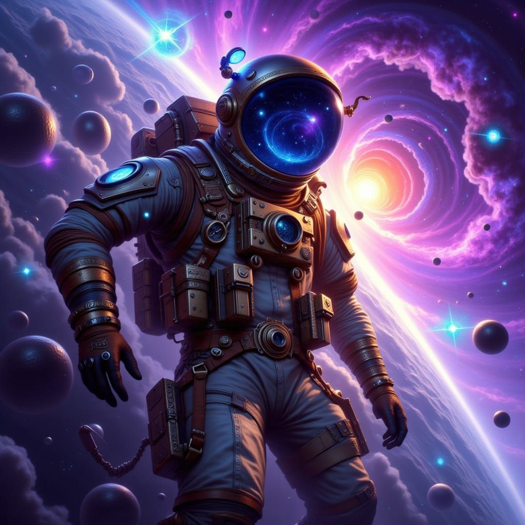 Steampunk Astronaut in Cosmic Void