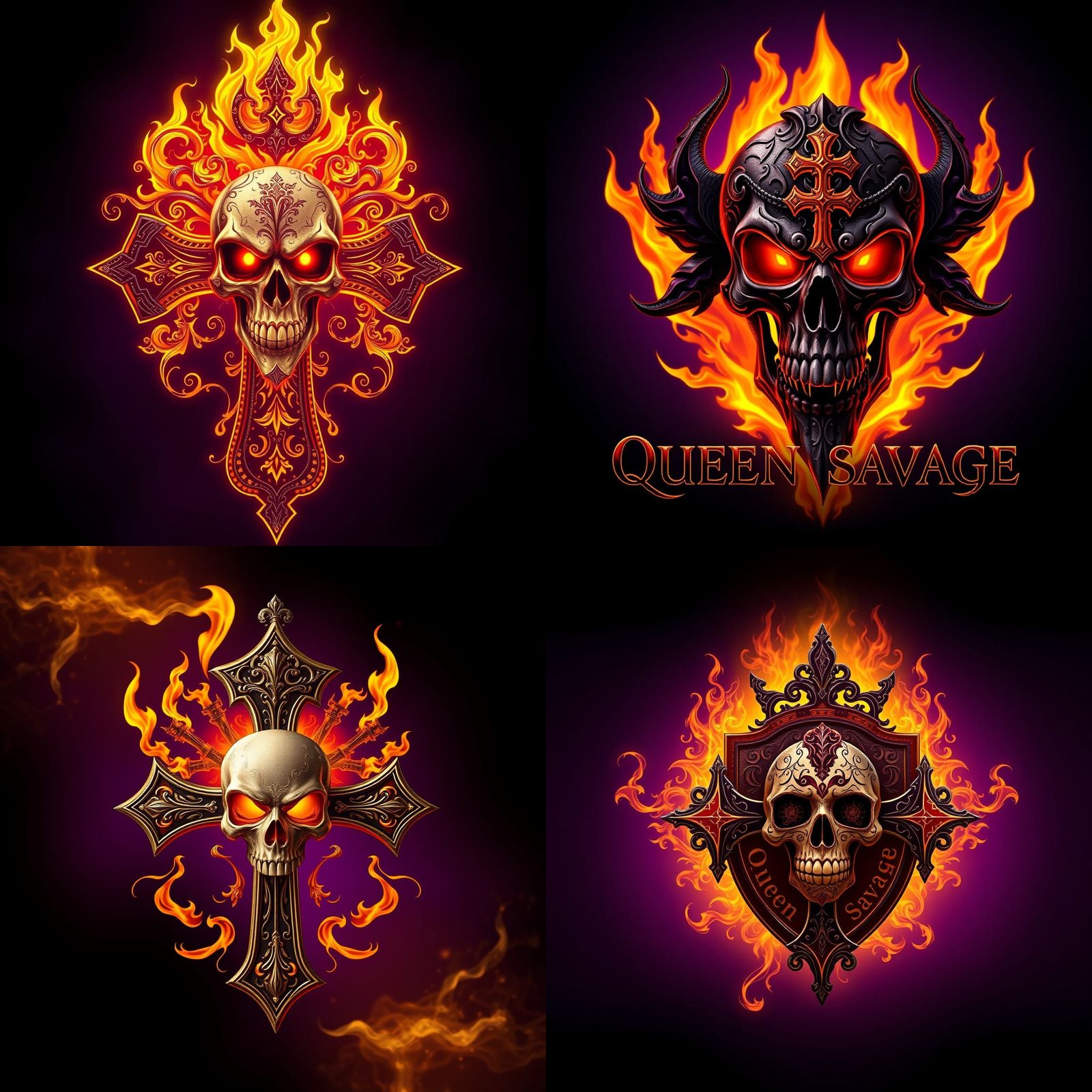 Queen Savage Logo: Skull, Cross, and Flames