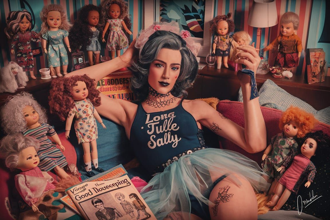 Android and Vintage Dolls in Groovy 1960s Room