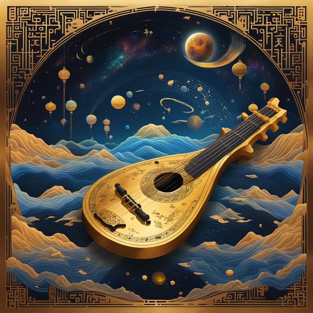 Cosmic Guqin: Flowing Streams in Astral Hologram