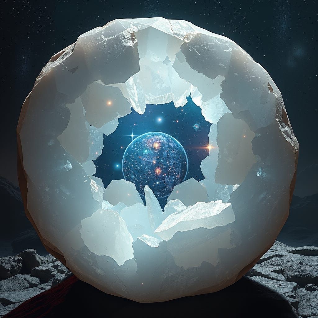 Universe Encapsulated Within a Quartz Crystal, Hyperrealisti...