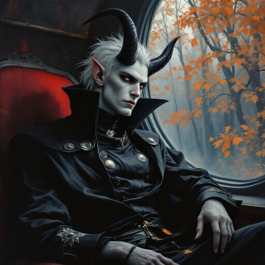 Regal Tiefling Warlock in a Haunted Forest