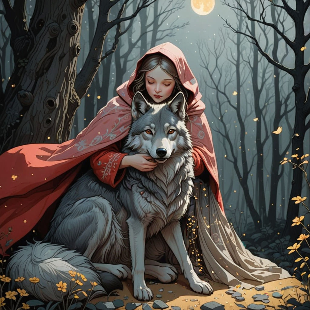 Moonlit Fable of Little Red and the Gray Wolf