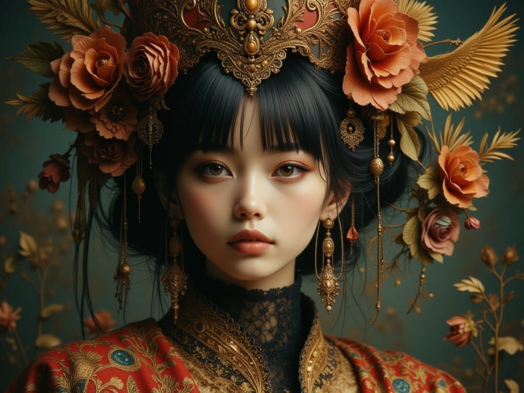 Elegant Woman Portrait with Ornate Attire