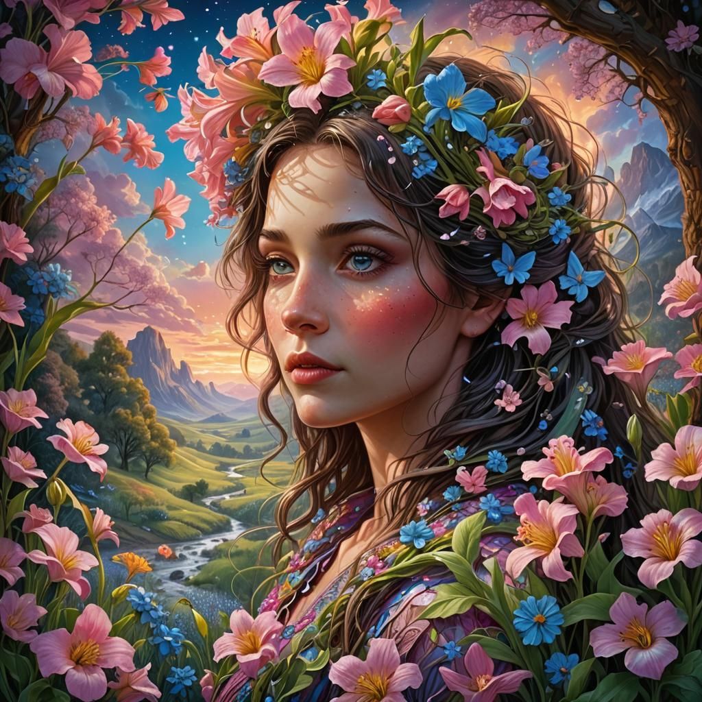 African Farm with Flowers, Detailed Digital Painting