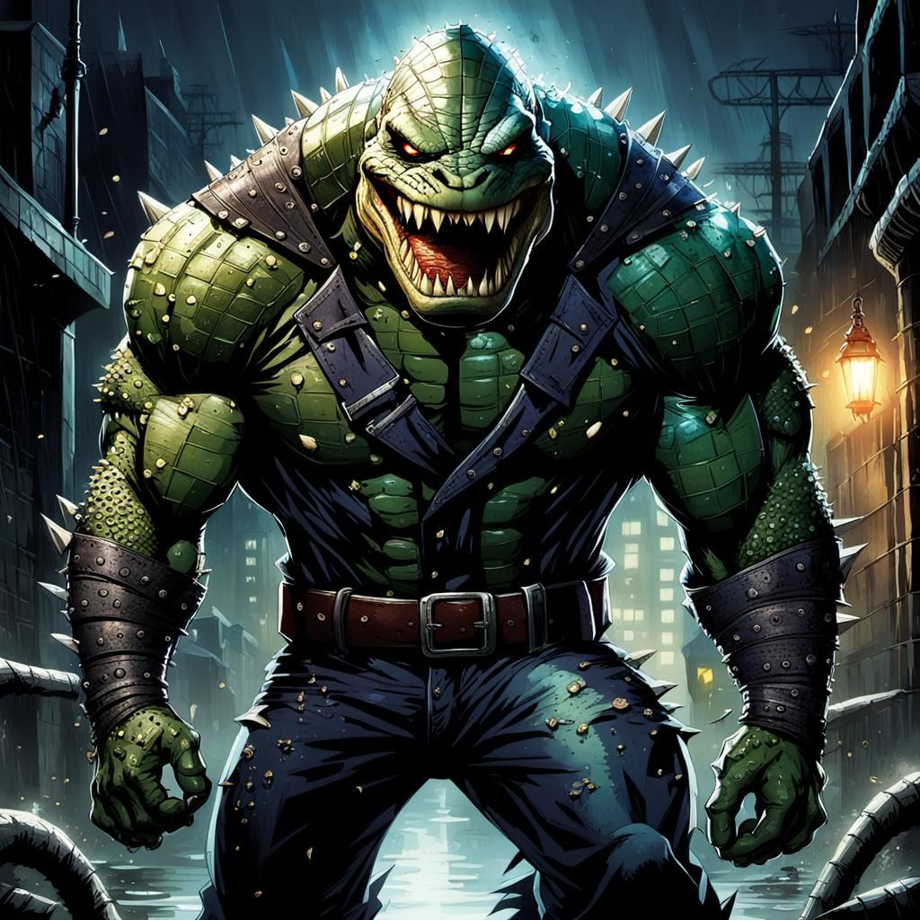 Menacing Reptilian Humanoid in Dark Sewer