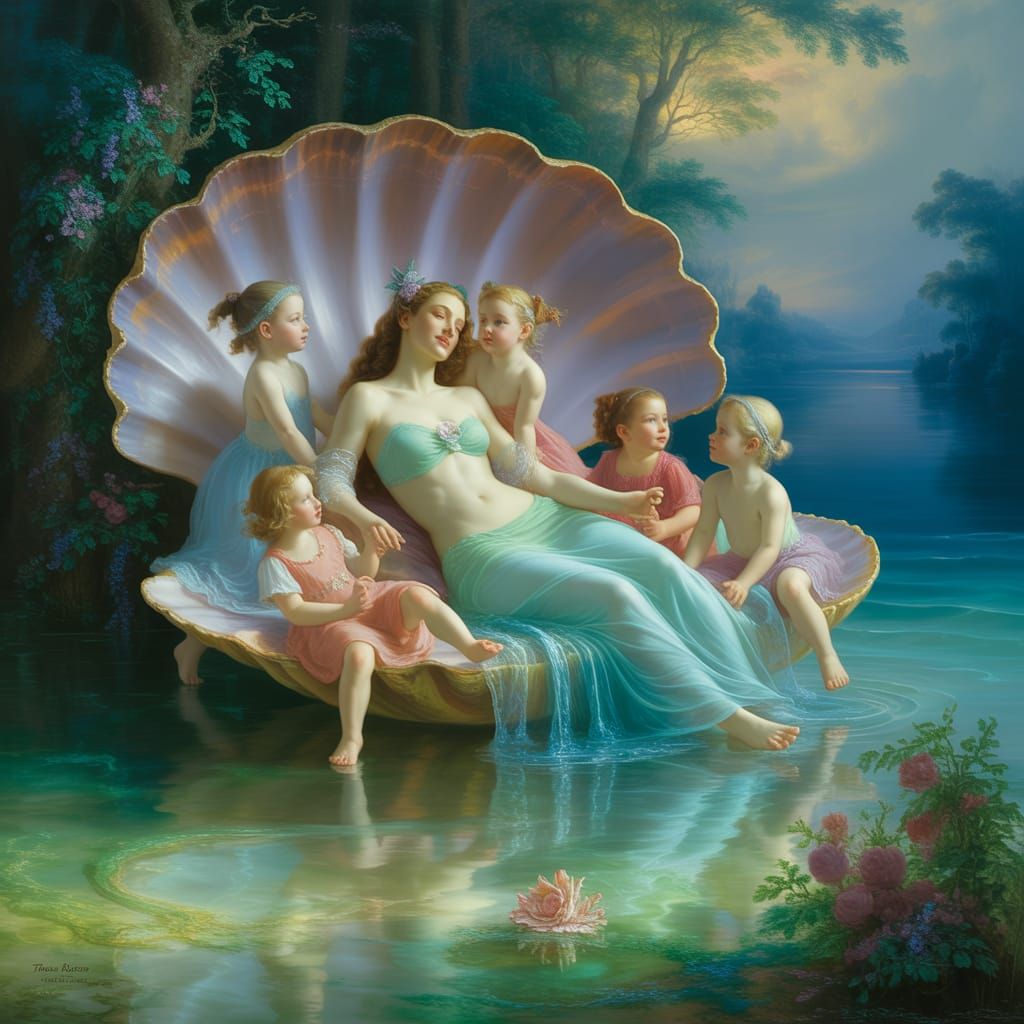 Venus Reclining on Seashell in Ethereal Style