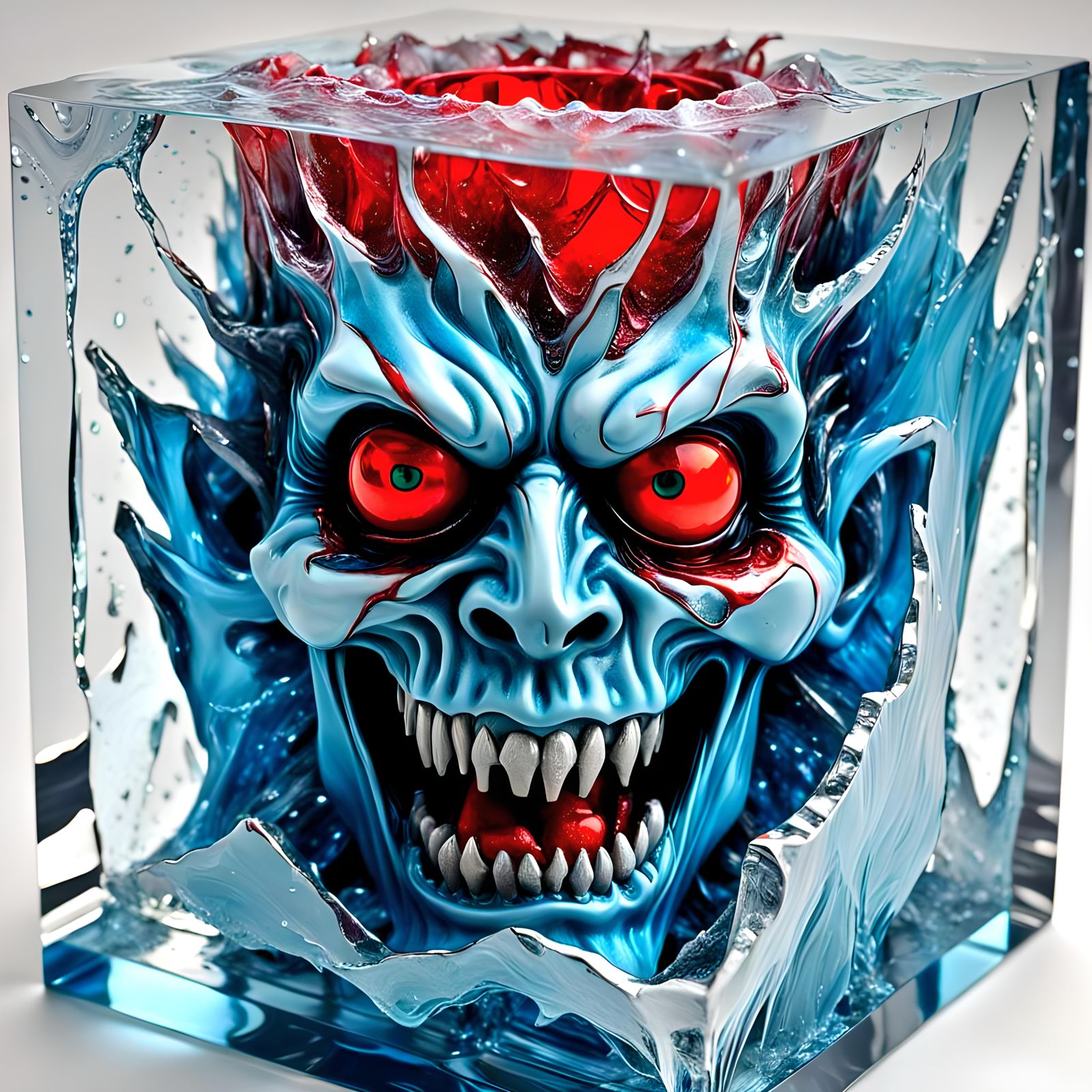 Frozen Devil Trapped Inside Glass Cube