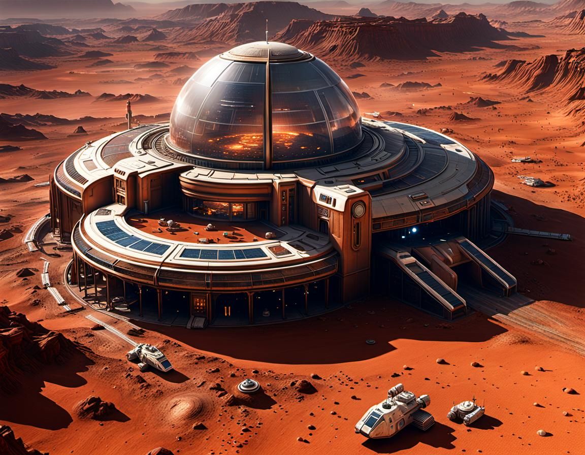 Photorealistic Secret City on Mars in Sci-Fi Style