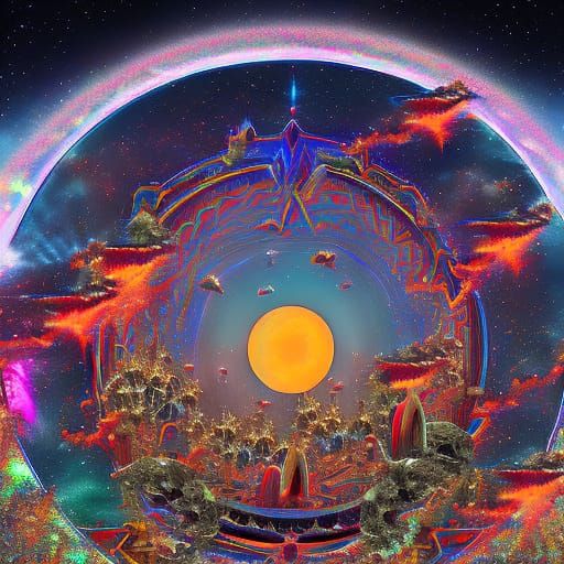 Holographic Astral Apocalypse Illustration in Mixed Media