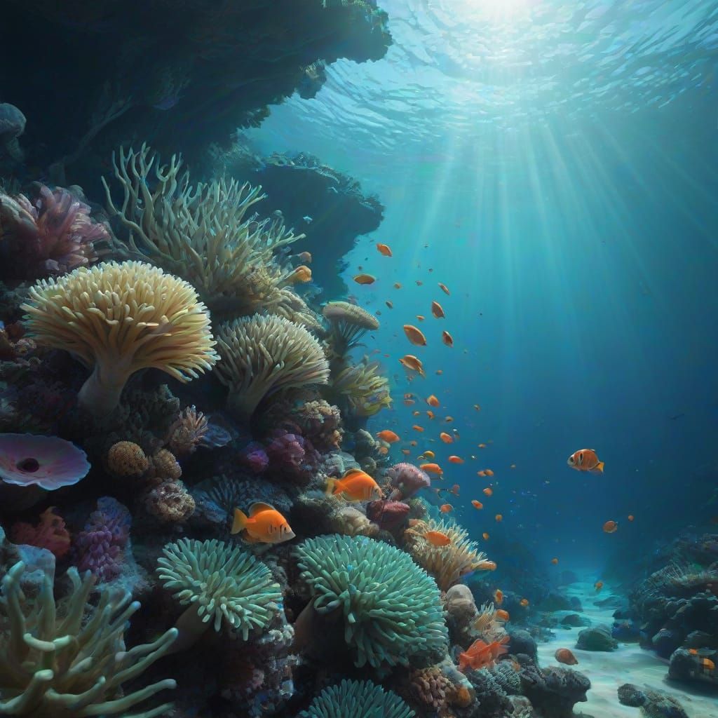 Fantasy Coral Reef in Oil Painting Style