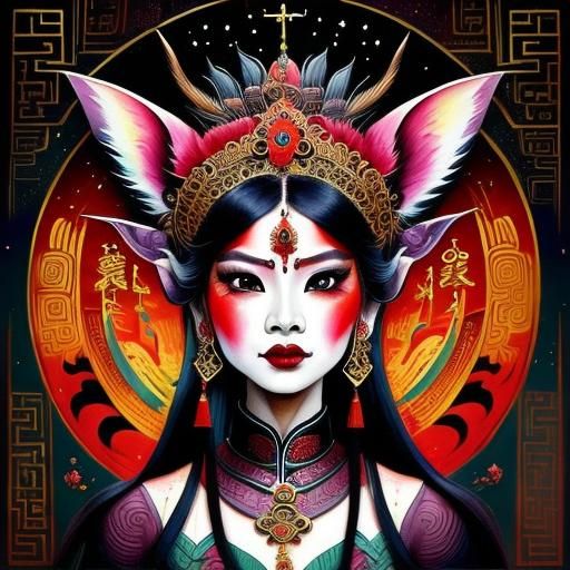 Guardians of the Universe: Ink Painting of Deities