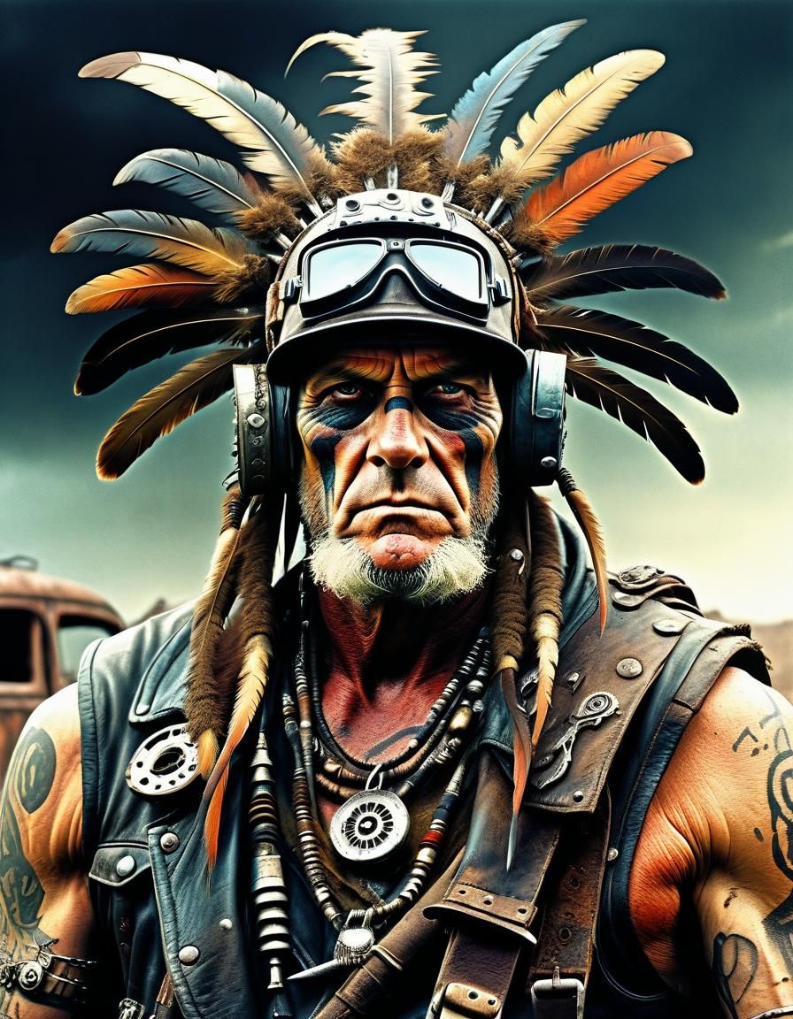 Dieselpunk Hunter Portrait in Post-Apocalyptic Wasteland