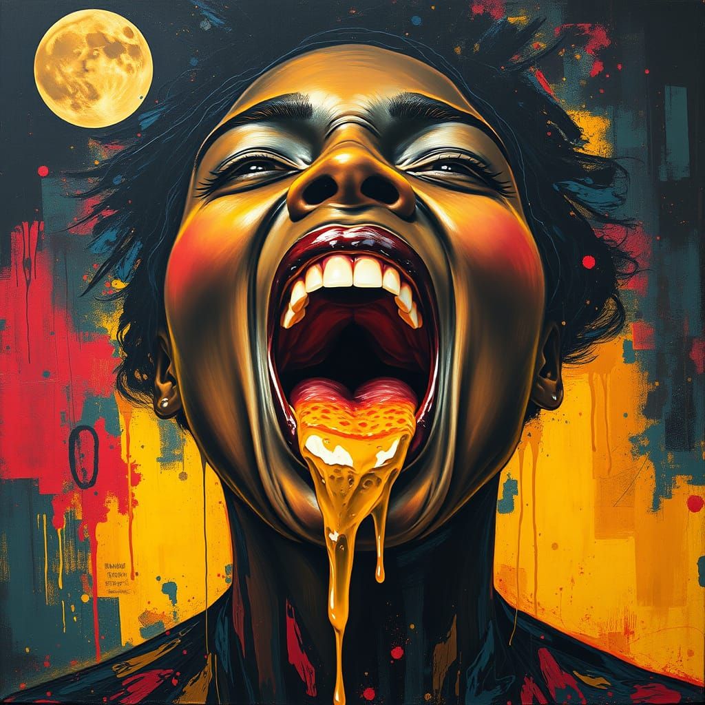 African Woman Screaming with Honey Dripping, Ethereal Night ...
