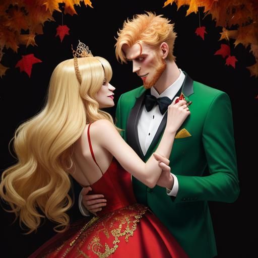 A fall formal with autumn leaves and garlands and accents. A...