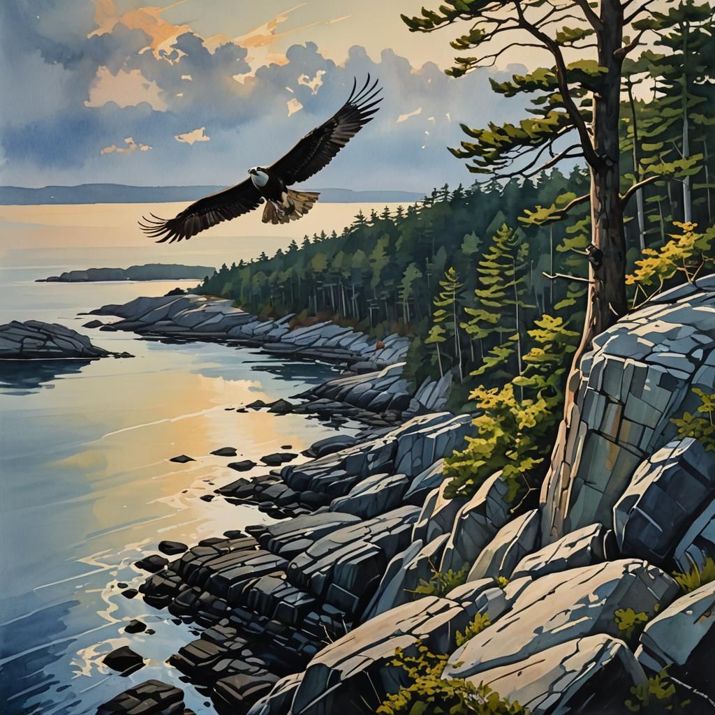 Wolfe's Neck Woods: Osprey Dive, as Impasto Gouache