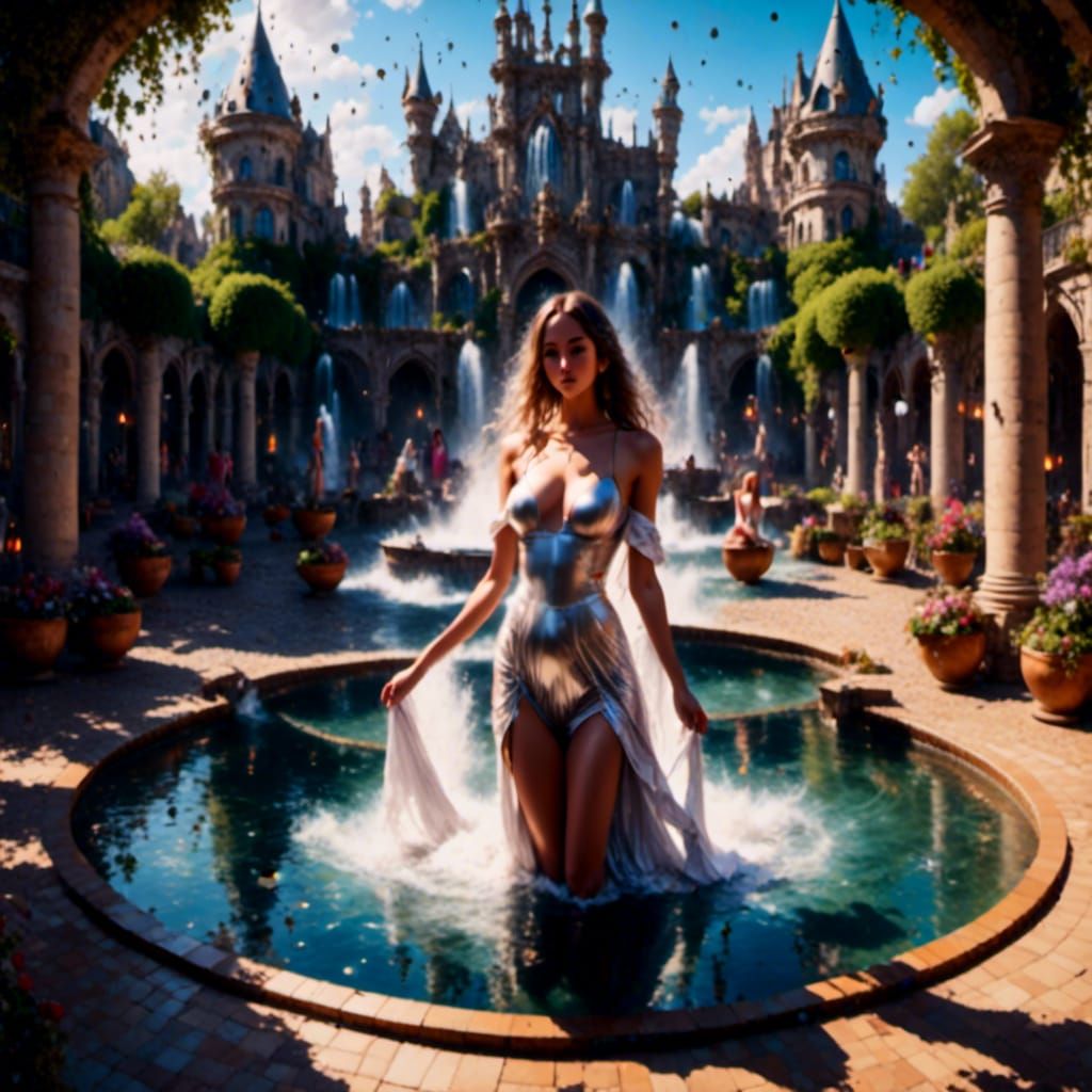 Lady in Castle Fountain