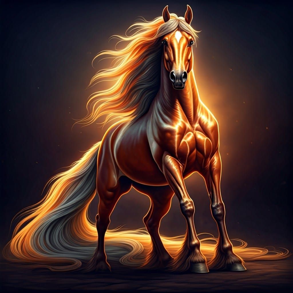 Majestic Golden Stallion in Airbrush Style