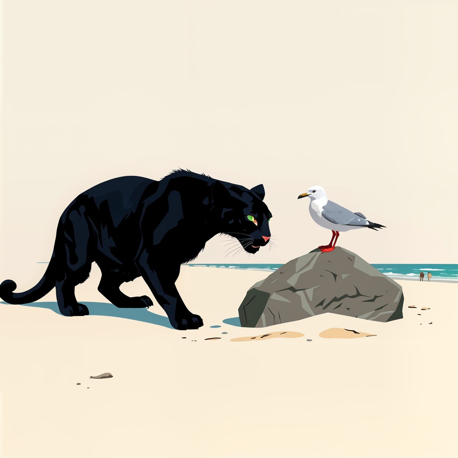 Panther Encroaches on Seagull's Turf in Vibrant Pop Art