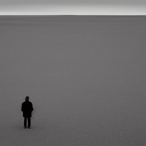 Lone Figure in a Desolate Grey Landscape