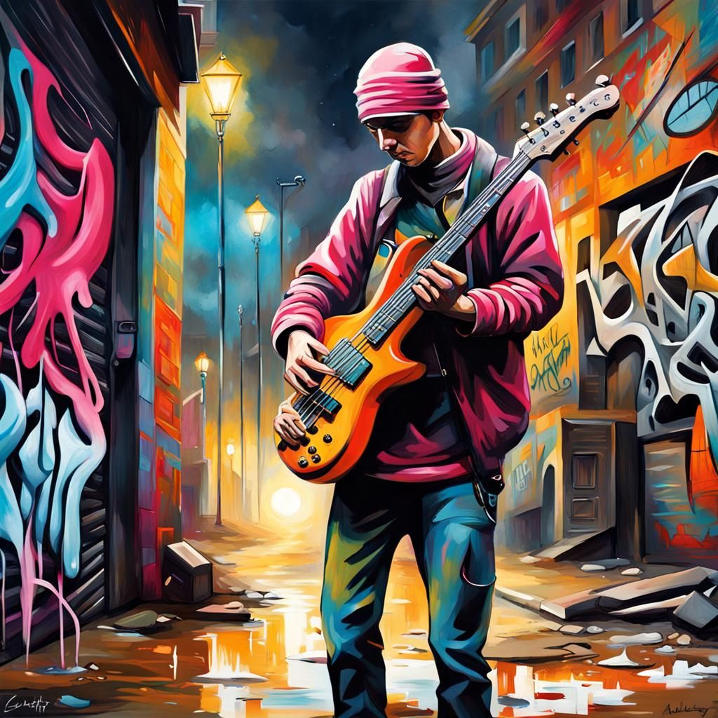 Guitarist in Riot, Graffiti Street Art
